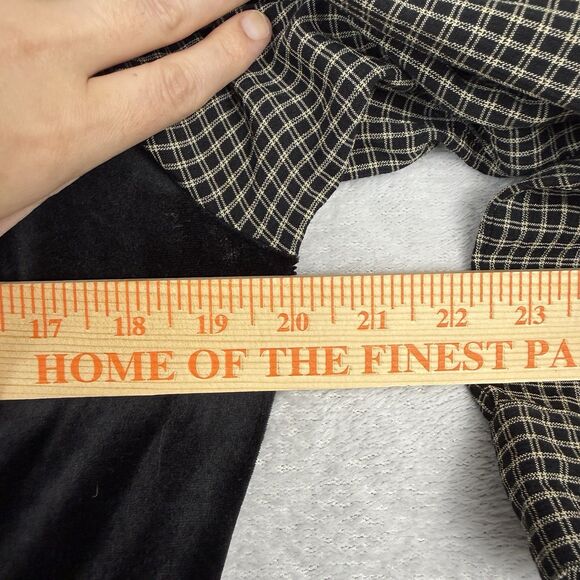 Vtg Shirt Dress Petite Large Black Tan Velvet Vest Grunge Cottage Modest 80s 90s - Picture 9 of 14